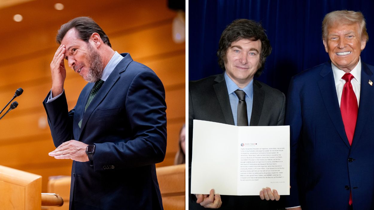 Fotomontaje de Óscar Puente, Javier Milei y Donald Trump. Elaboración propia. Fotomontaje de Óscar Puente, Javier Milei y Donald Trump. Elaboración propia.