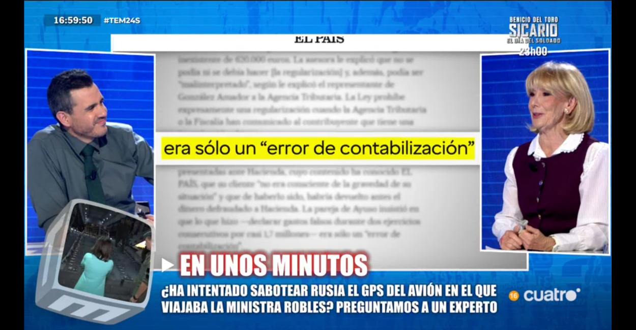 Pablo González Batista y Esperanza Aguirre en 'Todo es mentira' (CUATRO)