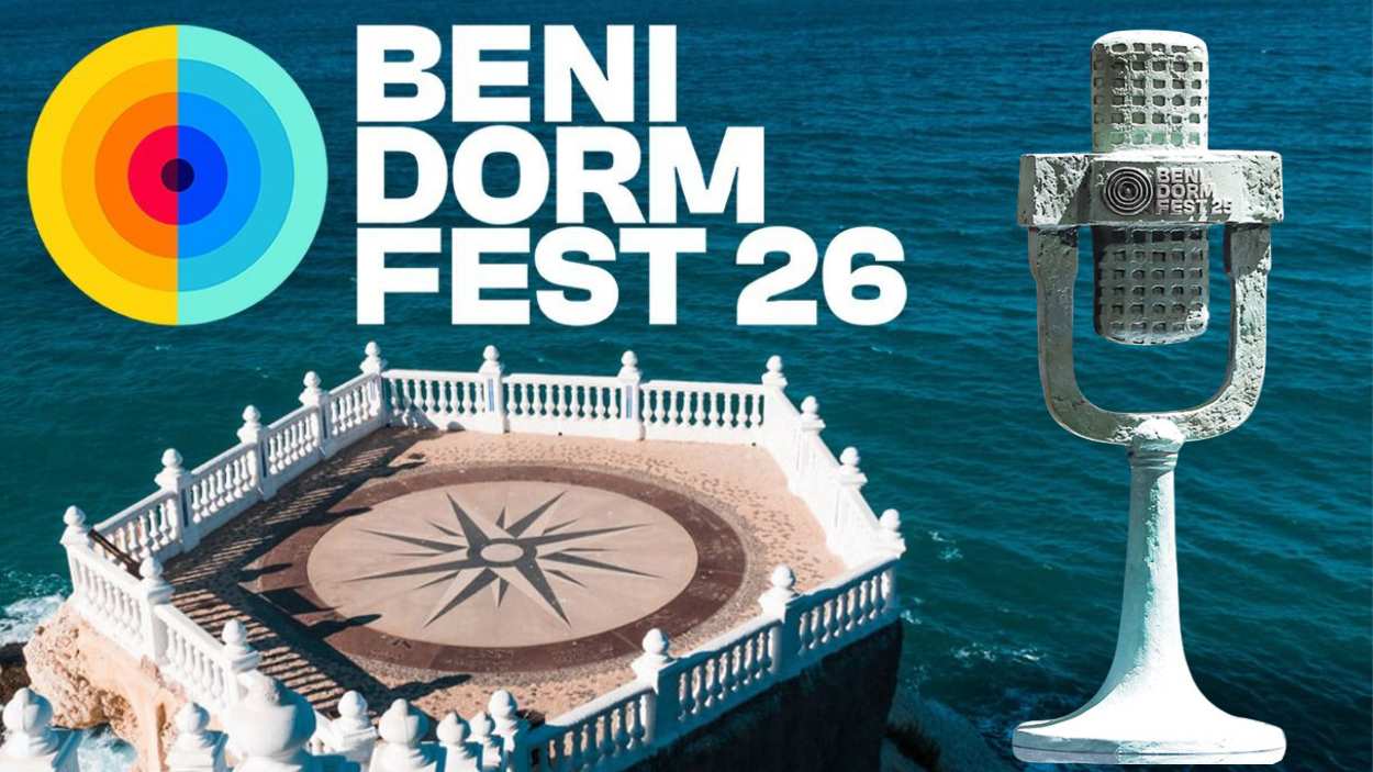 Imagen del Balcón del Mediterráneo y el trofeo del Benidorm Fest 2026 (RTVE)