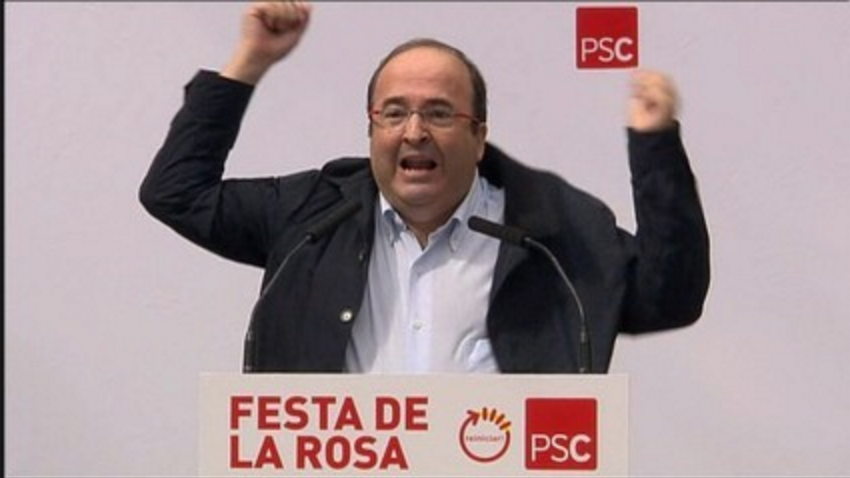 Miquel Iceta en la pasada Fiesta de la Rosa, cuando gritó "aguanta Pedro, por Dios, libranos de Rajoy"
