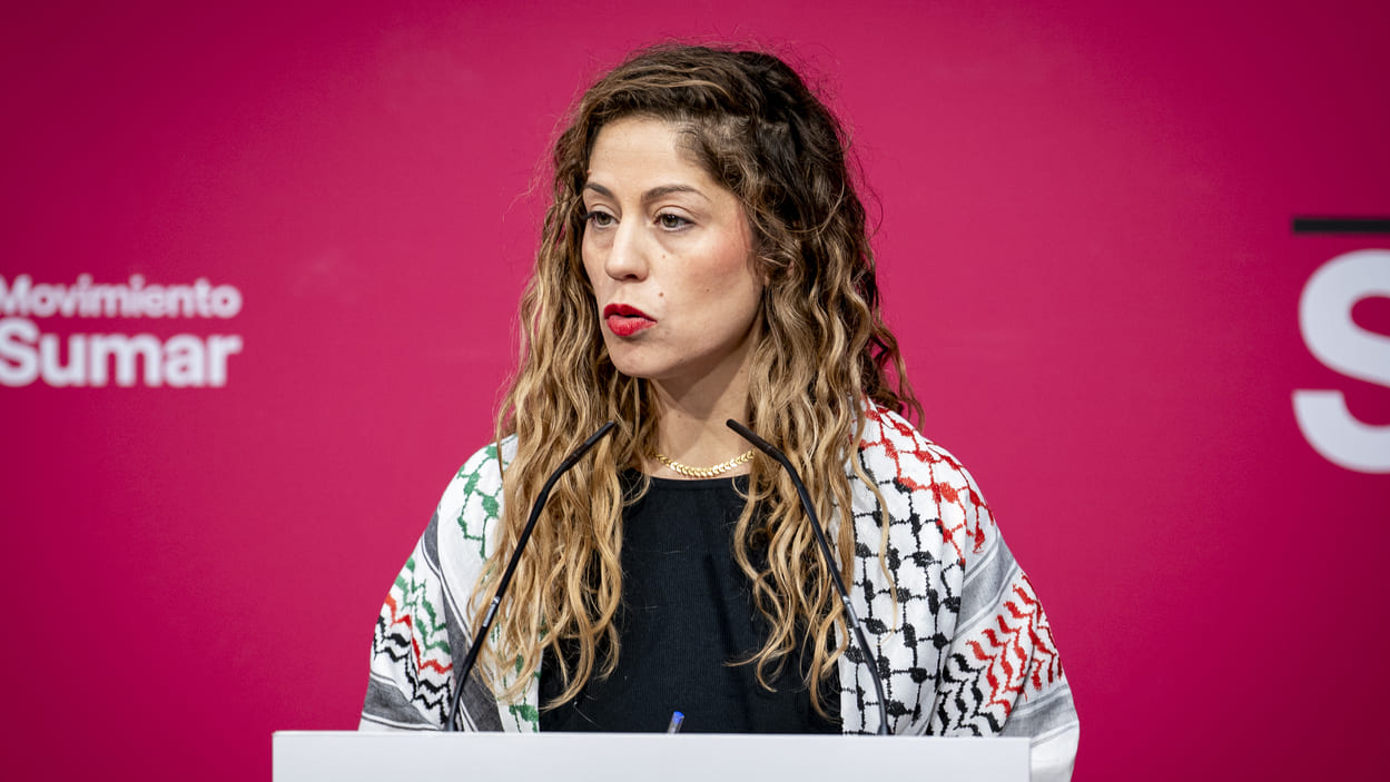 La coordinadora del Movimiento Sumar, Lara Hernández, interviene durante la celebración del Grupo Coordinador de Movimiento Sumar. EP.
