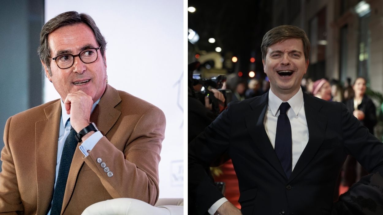 El presidente de la CEOE, Antonio Garamendi y el presentador Marc Giró. EP.
