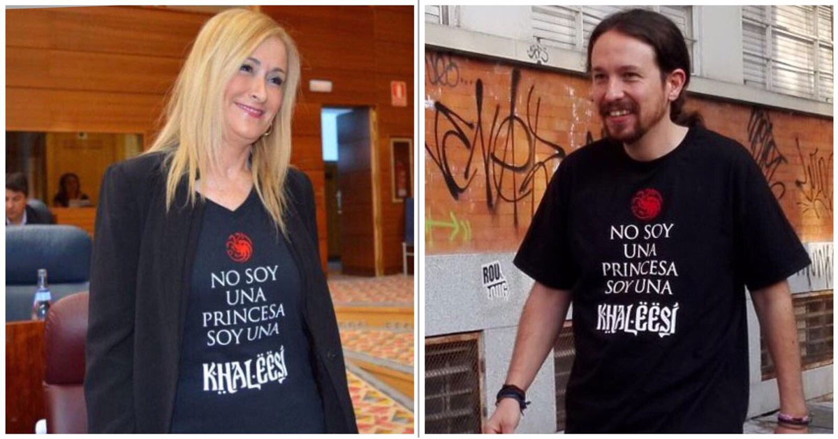 Cristina Cifuentes y Pablo Iglesias con la camiseta de 'Juego de Tronos'