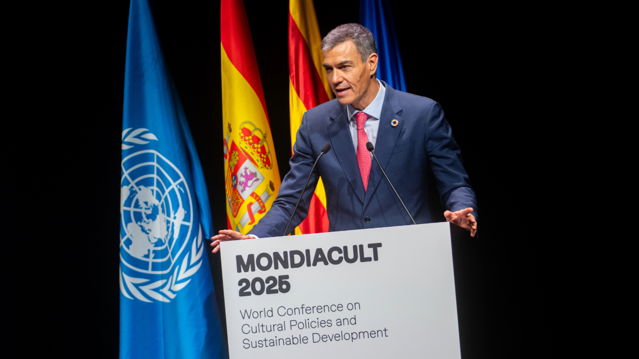 El presidente del Gobierno de España, Pedro Sánchez, en el acto de inauguración del Mondiacult 2025 en Barcelona. Lorena Sopêna / EP