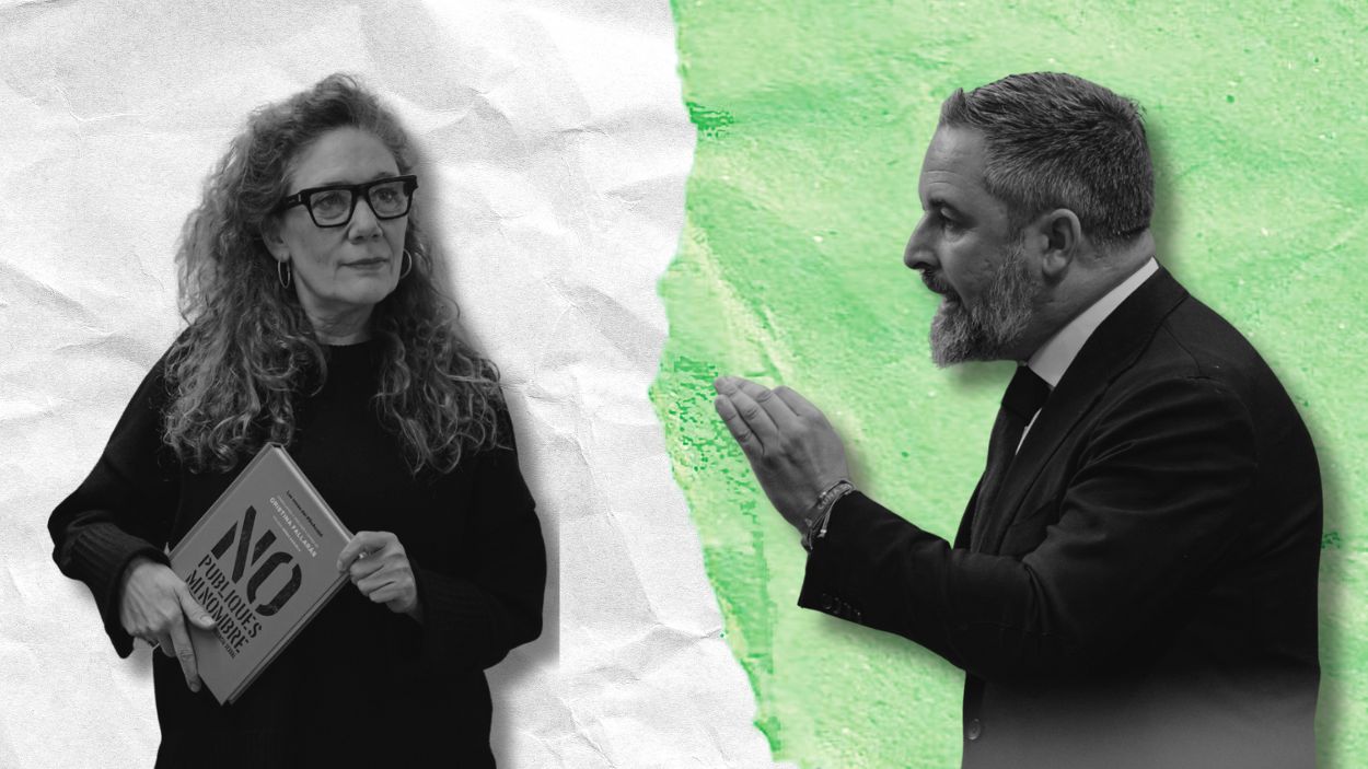 Ilustración de la periodista Cristina Fallarás y Santiago Abascal, líder de Vox. Elaboración propia