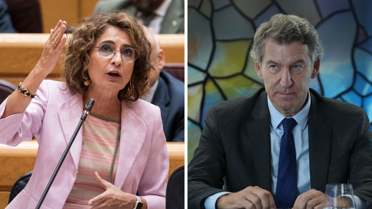 La vicepresidenta primera y ministra de Hacienda, María Jesús Montero, y el presidente del PP, Alberto Núñez Feijóo.