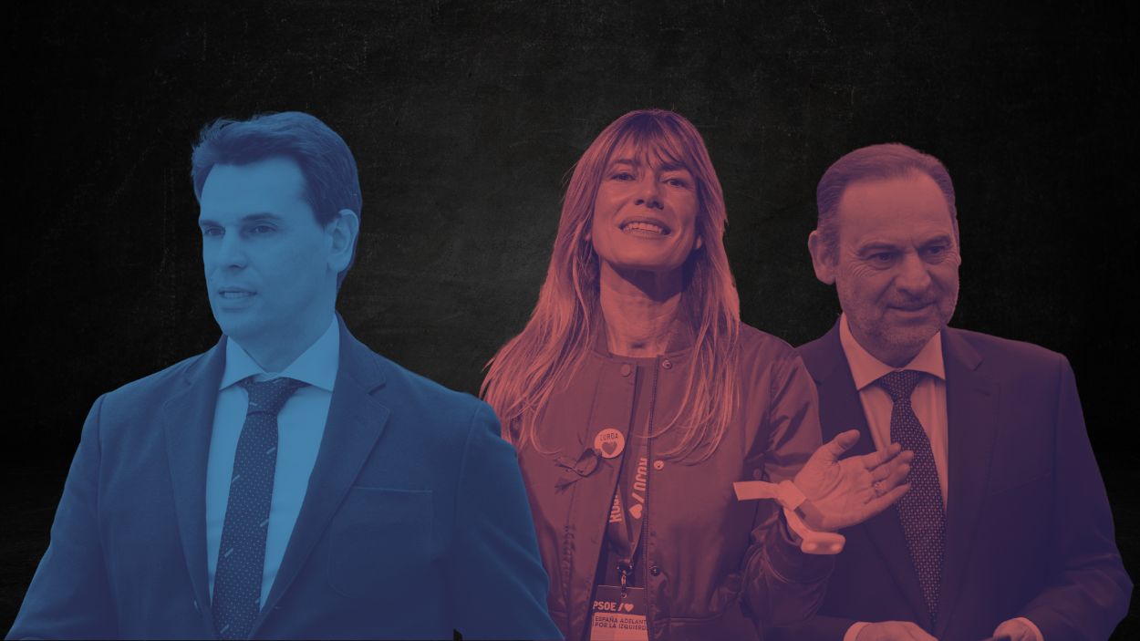 Fotomontaje de Alberto González Amador, Begoña Gómez y José Luis Ábalos. Elaboración propia.