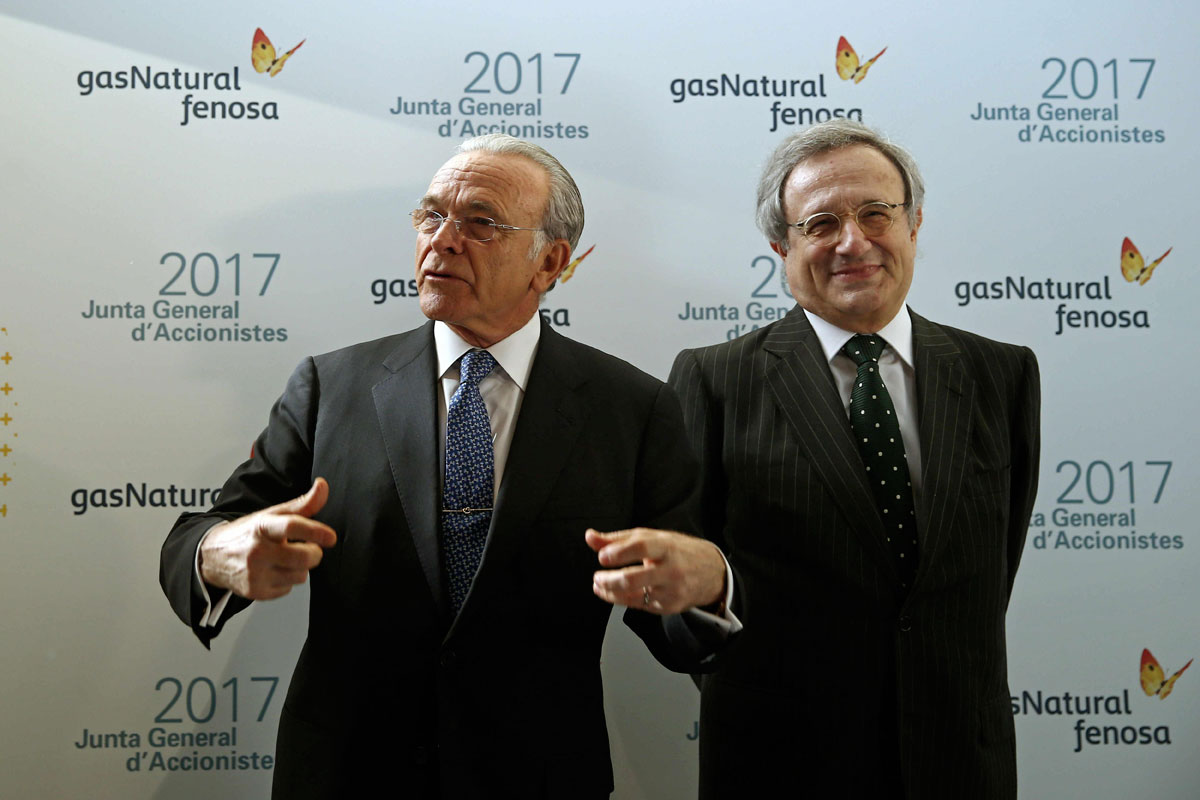 El presidente Gas Natural Fenosa, Isidro Fainé (i), y el consejero delegado, Rafael Villaseca (d). EFE/Archivo