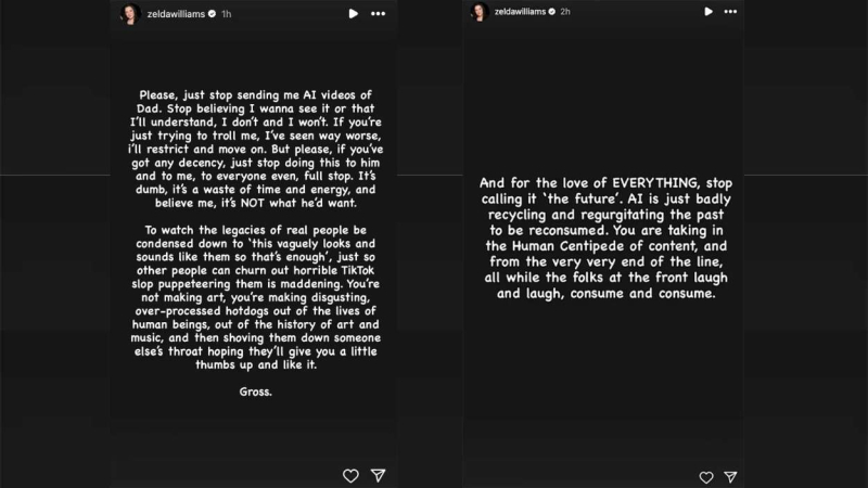 Mensajes de Zelda Williams en Historias de Instagram Mensajes de Zelda Williams en Historias de Instagram