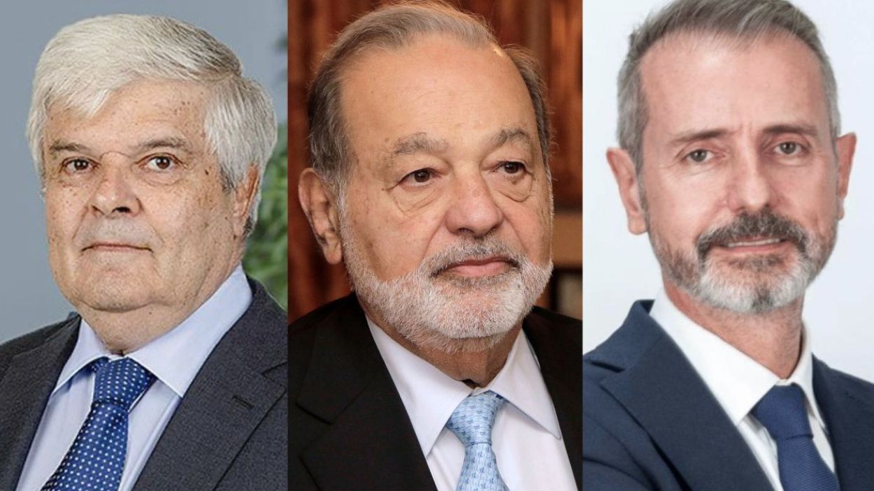 Juan Hurtado Vicuña, presidente de Entel; Carlos Slim, presidente de América Móvil; y Marc Murtra, presidente de Telefónica