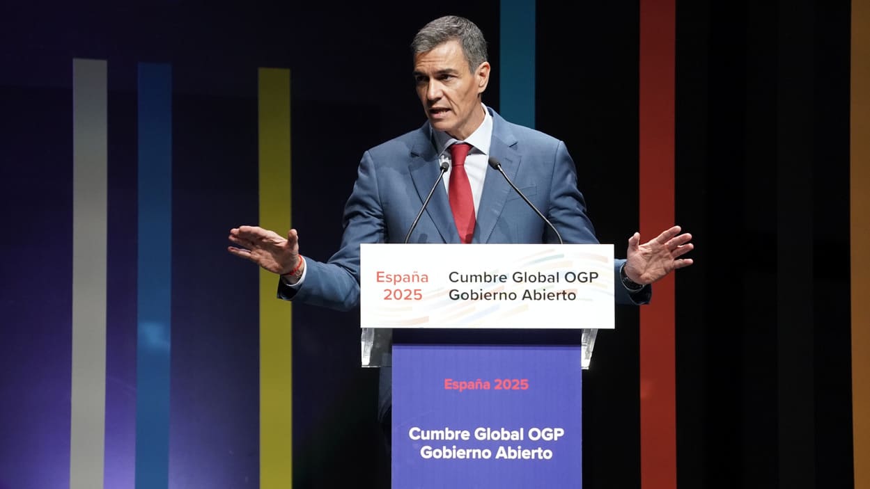 El presidente del Gobierno, Pedro Sánchez, durante la inauguración de la IX Cumbre Global de la Alianza de Gobierno Abierto (OGP) 2025. EP.