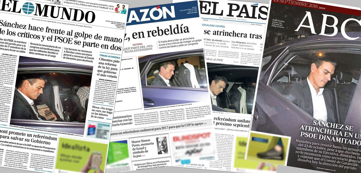 Portadas de los principales diarios españoles el 29 de septiembre de 2016
