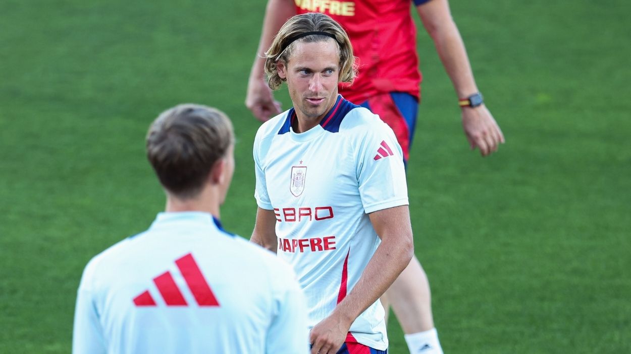 El jugador del Atlético de Madrid, Marcos Llorente, durante un entrenamiento con la selección. EP