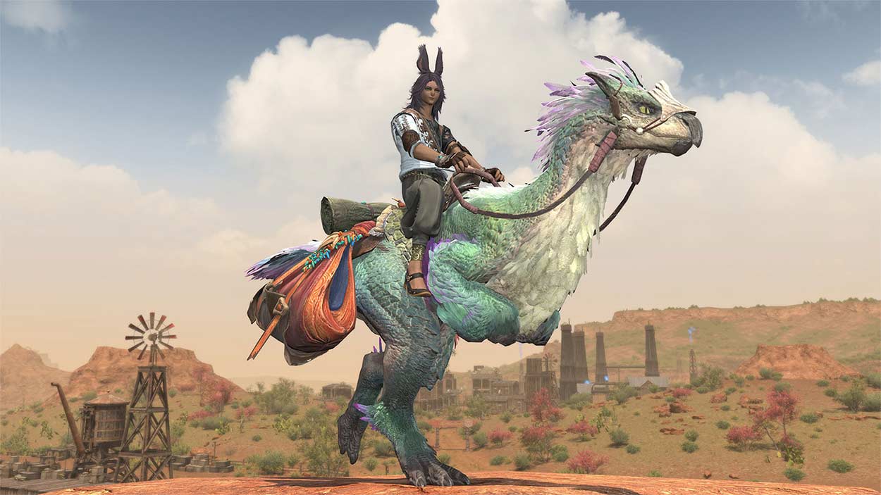 Montura de un personaje en Final Fantasy XIV x Monster Hunter Wilds