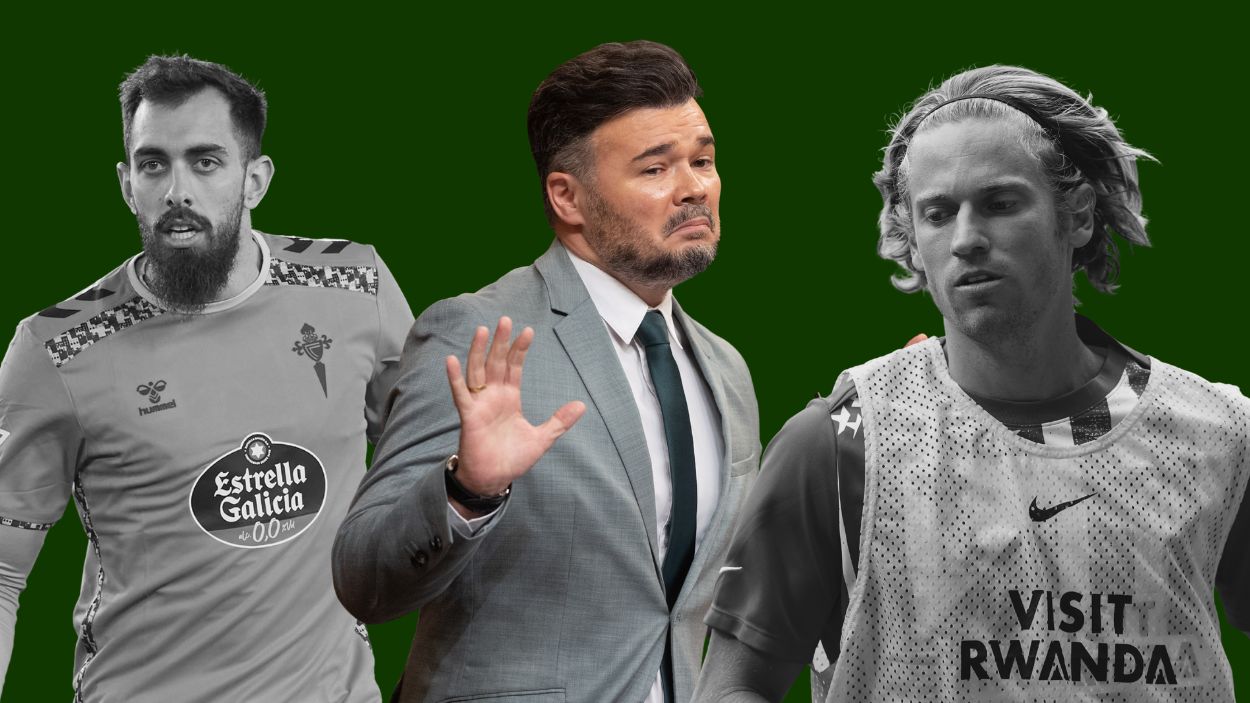 A la izquierda, Borja Iglesias; centro, Rufián; derecha, Marcos Llorente.