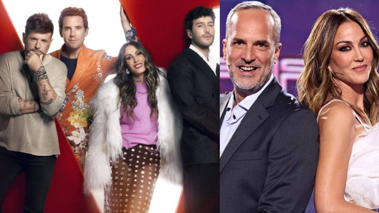 Los coaches de 'La voz' y los presentadores de 'De Viernes' (ATRESMEDIA / MEDIASET)