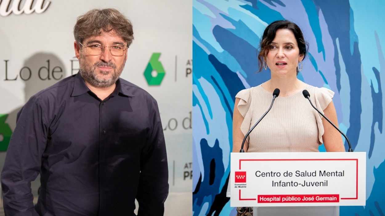 El periodista y presentador Jordi Évole y la presidenta de la Comunidad de Madrid, Isabel Díaz Ayuso. EP.