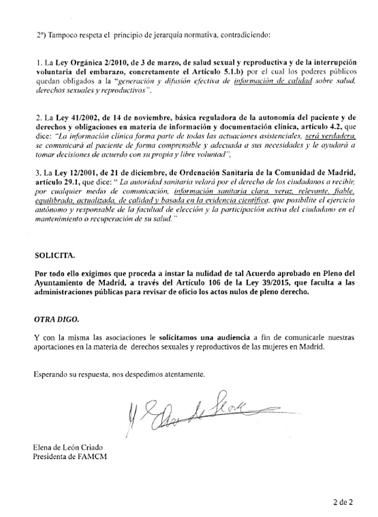 Carta de la FAMCM a Almeida por el pacto con Vox sobre el aborto Carta de la FAMCM a Almeida por el pacto con Vox sobre el aborto