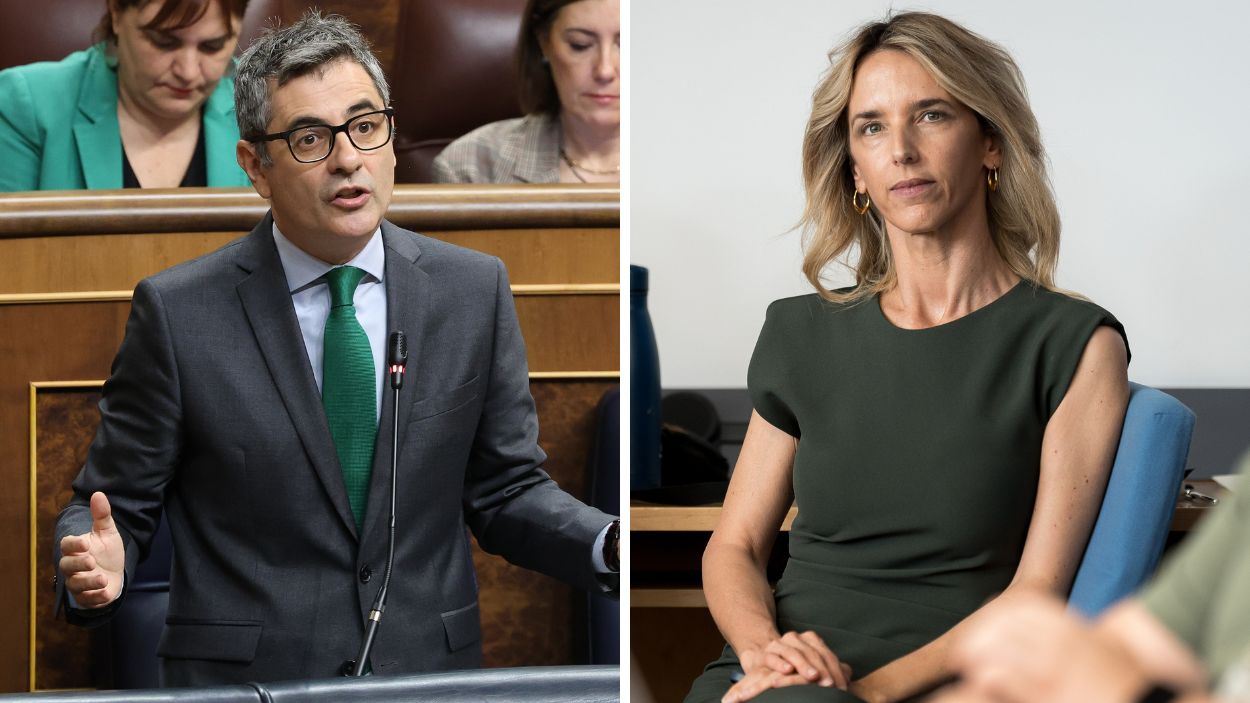 El ministro de la Presidencia, Justicia y Relaciones con las Cortes, Félix Bolaños, y la portavoz adjunta del PP, Cayetana Álvarez de Toledo.