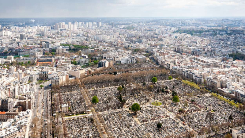 Vista aérea del cementerio Père Lachaise en París Vista aérea del cementerio Père Lachaise en París