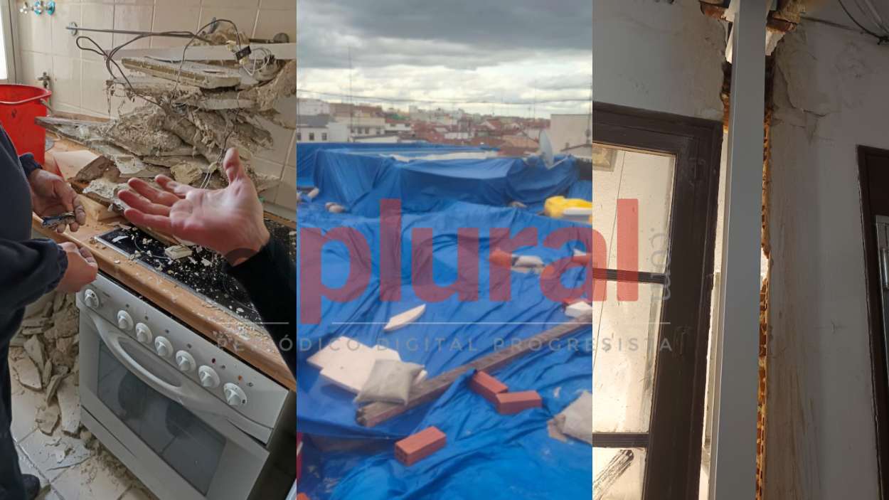 Pruebas de los daños y de la ejecución de obras sin medidas de seguridad. Sindicato de Inquilinas e Inquilinos de Madrid.