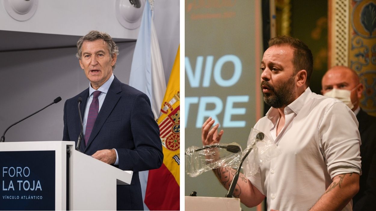 El presidente del Partido Popular, Alberto Núñez Feijóo y el periodista Antonio Maestre. EP.