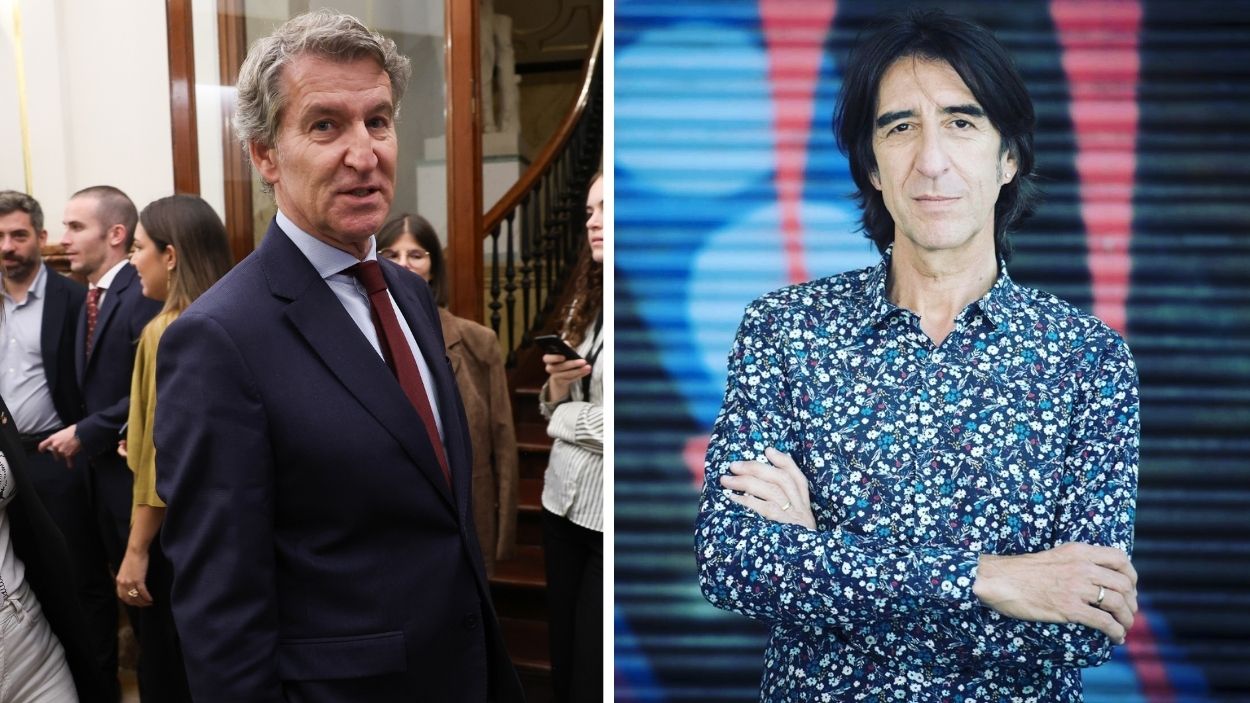 El presidente del Partido Popular, Alberto Núñez Feijóo y Benjamín Prado. EP.
