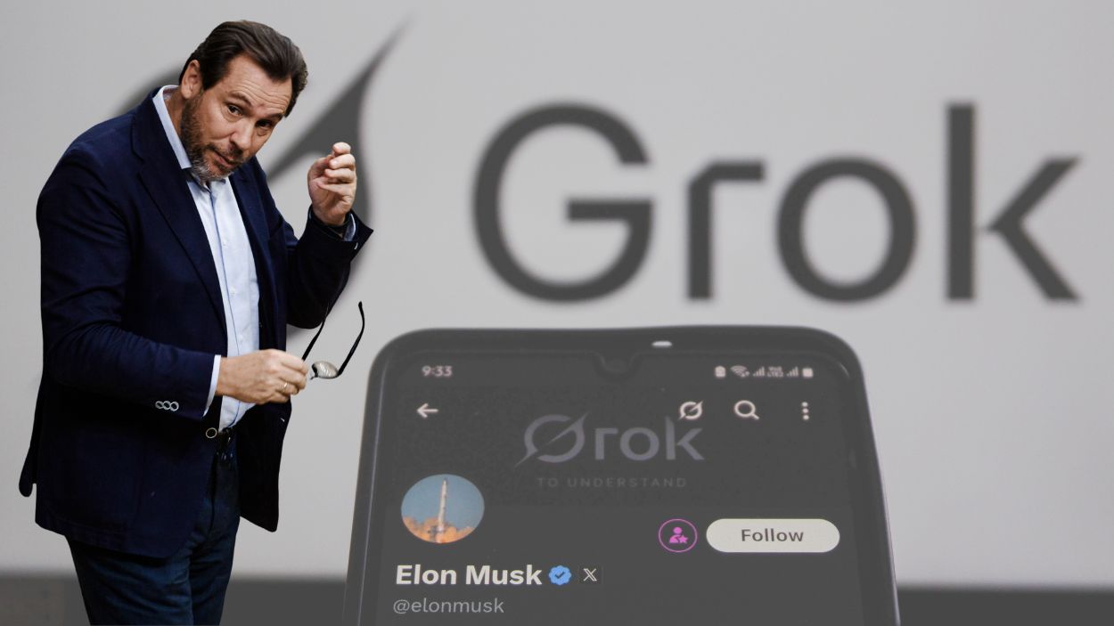 Óscar Puente destapa la mentira de Grok y la IA reconoce el error. Montaje de elaboración propia.