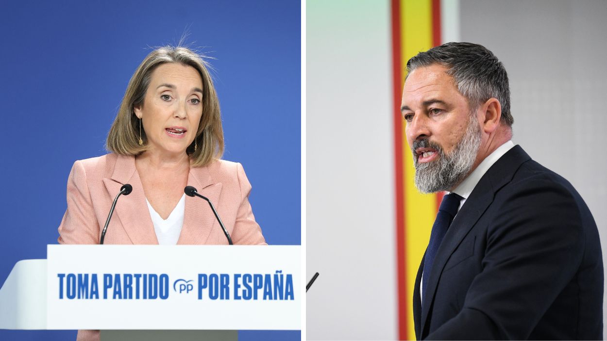 La vicesecretaria de Regeneración Institucional del PP, Cuca Gamarra, y el líder de Vox, Santiago Abascal.