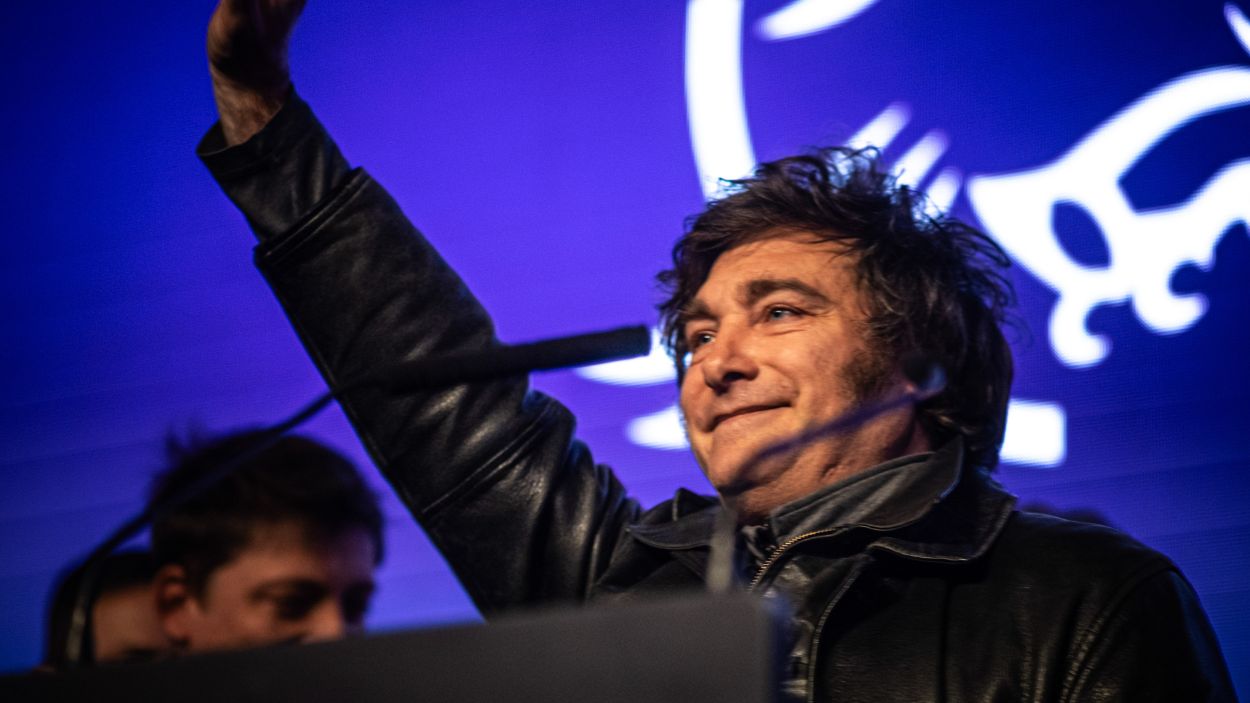 El presidente de Argentina, Javier Milei, en un acto de su partido La Libertad Avanza. EP.