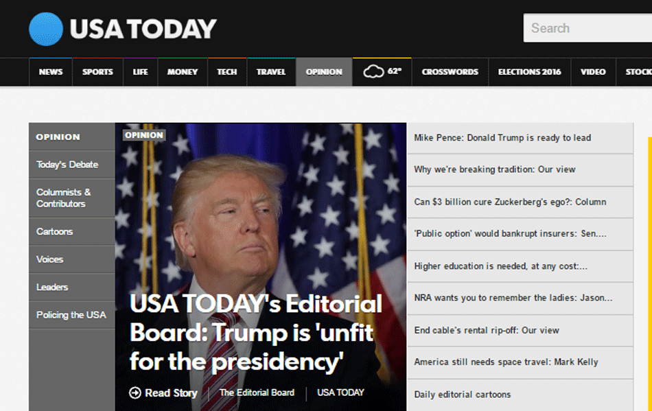 Captura de pantalla del periódico USA Today 