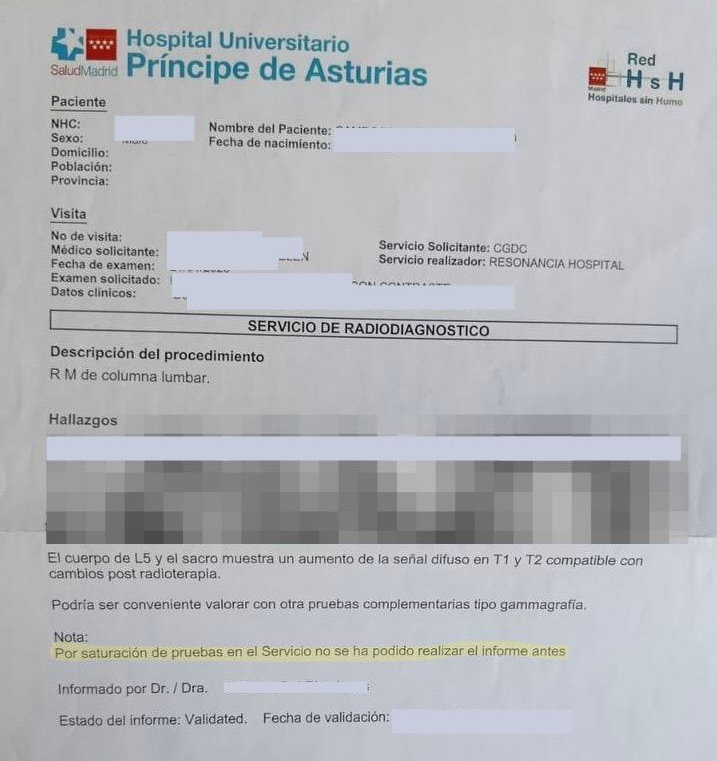 Informe Radiología Hospital Príncipe de Asturias (Alcalá de Henares) Informe Radiología Hospital Príncipe de Asturias (Alcalá de Henares)