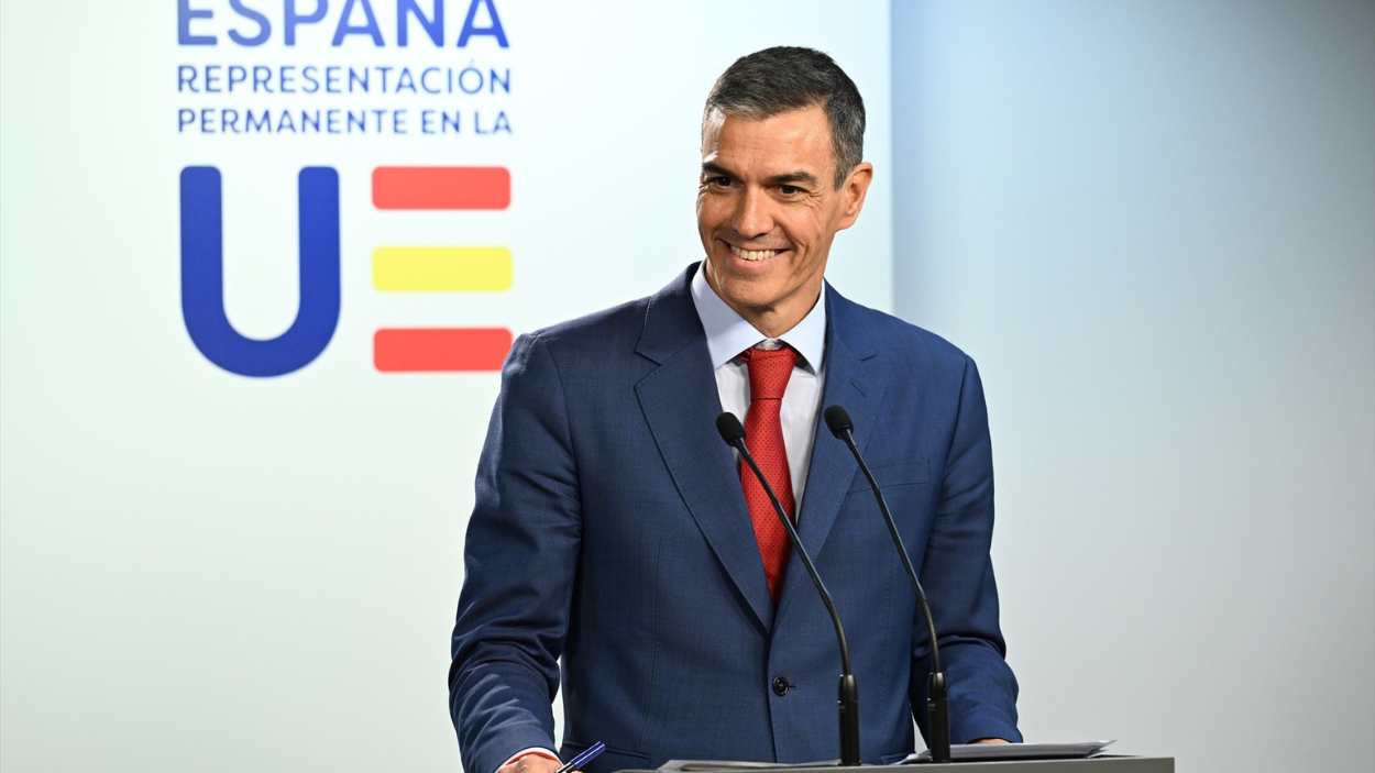 Pedro Sánchez, en una rueda de prensa tras el consejo europeo en Bruselas Pedro Sánchez, en una rueda de prensa tras el consejo europeo en Bruselas