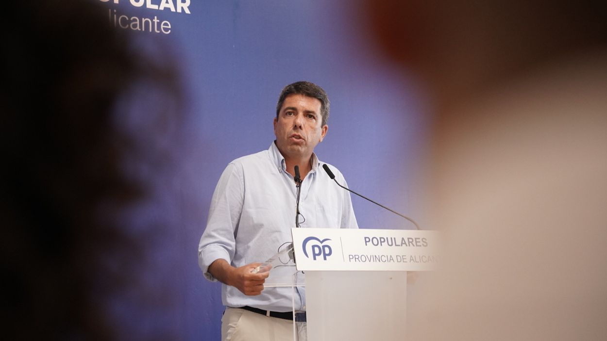 El presidente del PPCV, Carlos Mazón, en un acto del partido en Alicante el pasado mes de julio. EP.