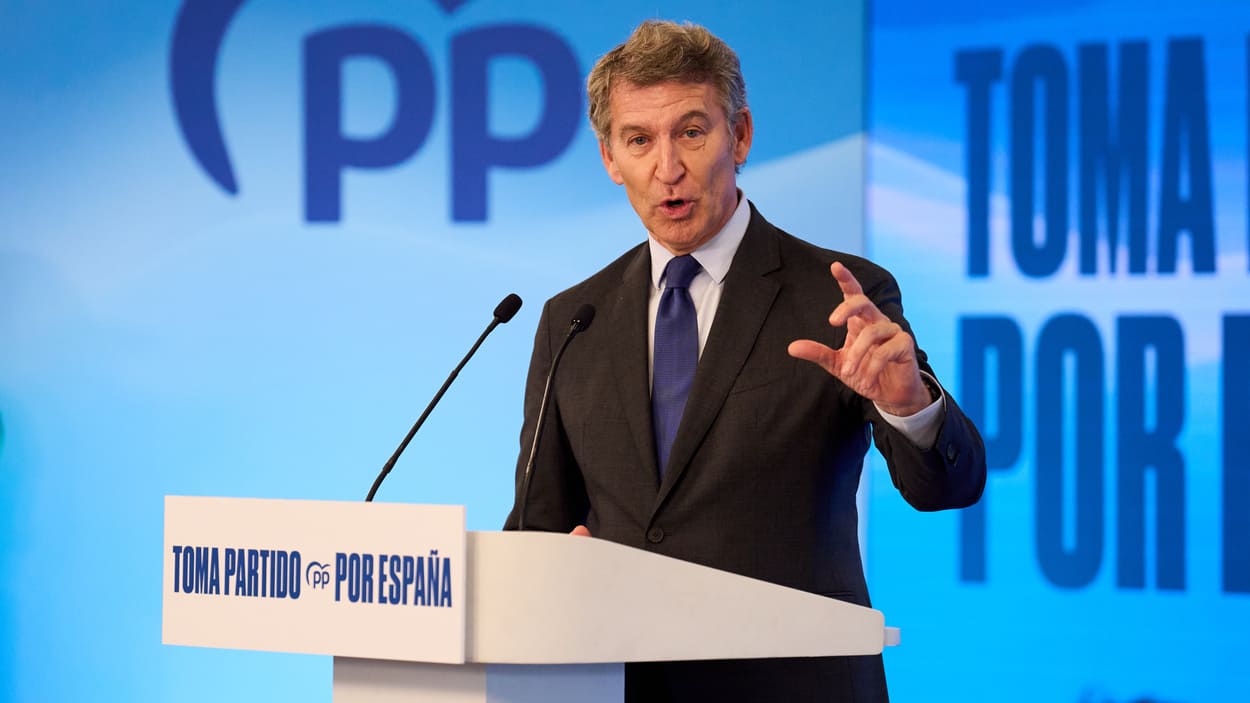 El presidente del Partido Popular, Alberto Núñez Feijóo, interviene durante la presentación del Plan Nacional de Autónomos. EP.