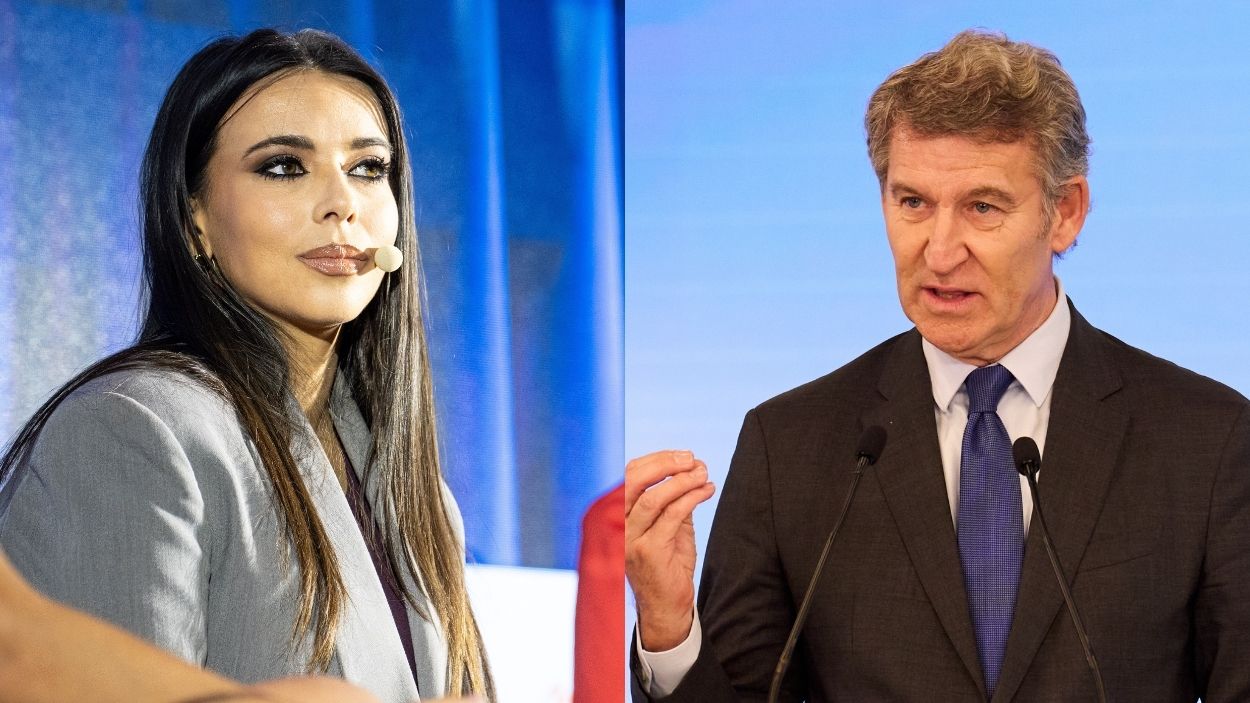La periodista Sarah Santaolalla y el presidente del Partido Popular, Alberto Núñez Feijóo.
