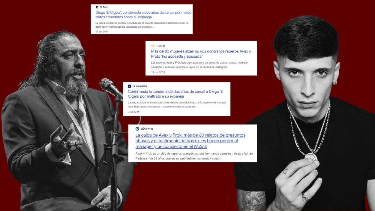 Denuncias de acoso y malos tratos a Ayax y Prok y a El Cigala. Fotomontaje. 