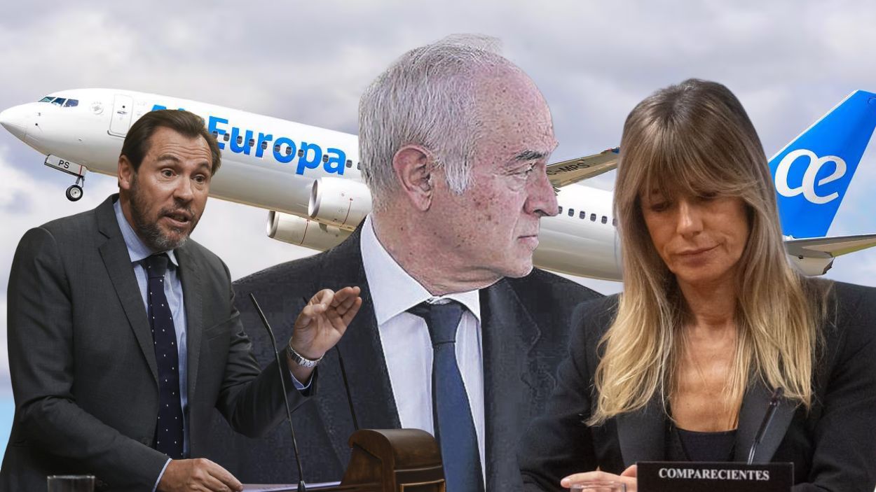 Óscar Puente, el juez Juan Carlos Peinado, Begoña Gómez y un avión de Air Europa. Elaboración propia