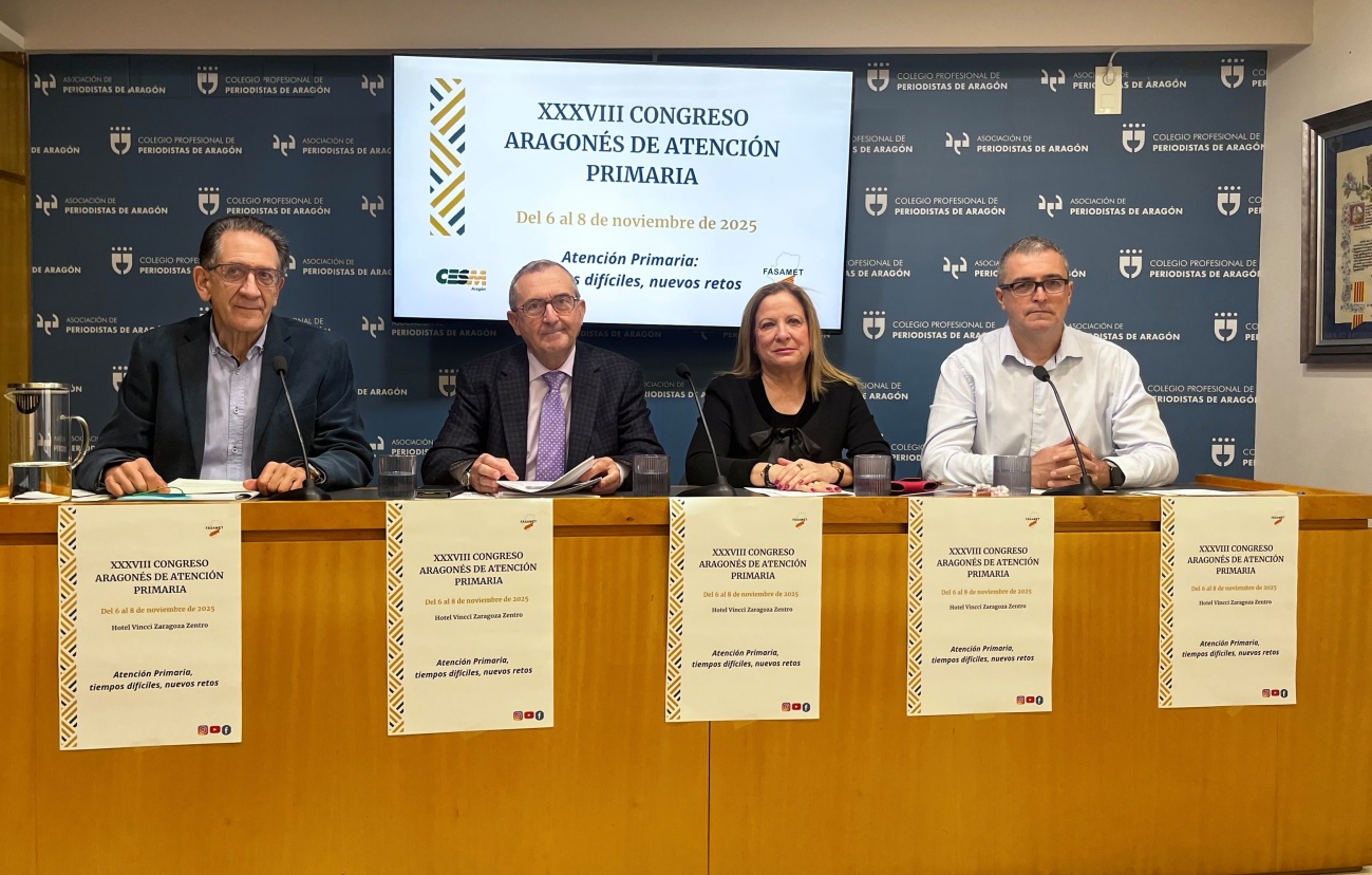 Rueda de prensa de los sindicatos FASAMET y CESMAragón, en el Centro de Prensa de Zaragoza. (Fpto: EP)