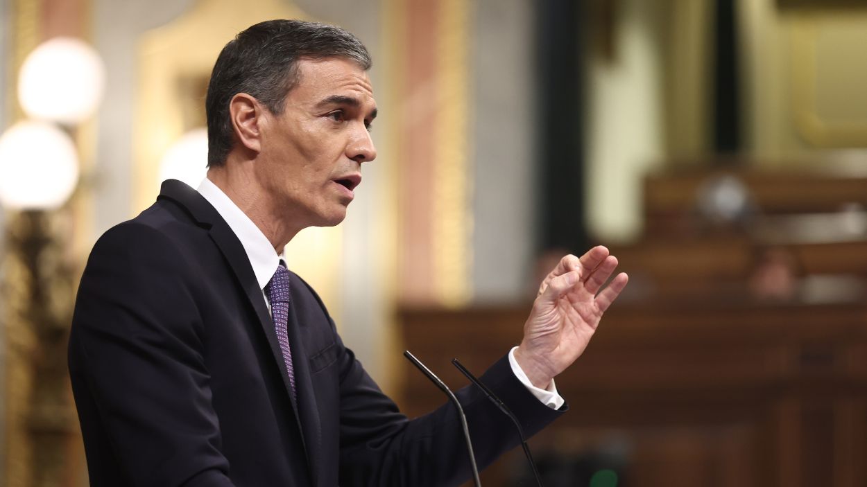 El presidente del Gobierno, Pedro Sánchez, durante una intervención en el Congreso de los Diputados. EP.