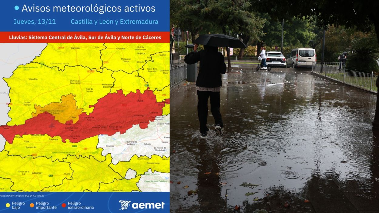 Zonas afectadas por las fuertes lluvias según los avisos de la Aemet