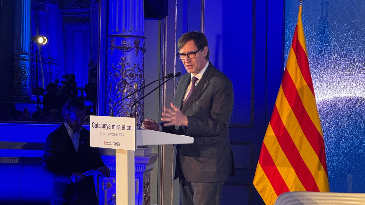 El presidente de la Generalitat, Salvador Illa, en la clausura de la jornada 'Catalunya mira al cel'. EP