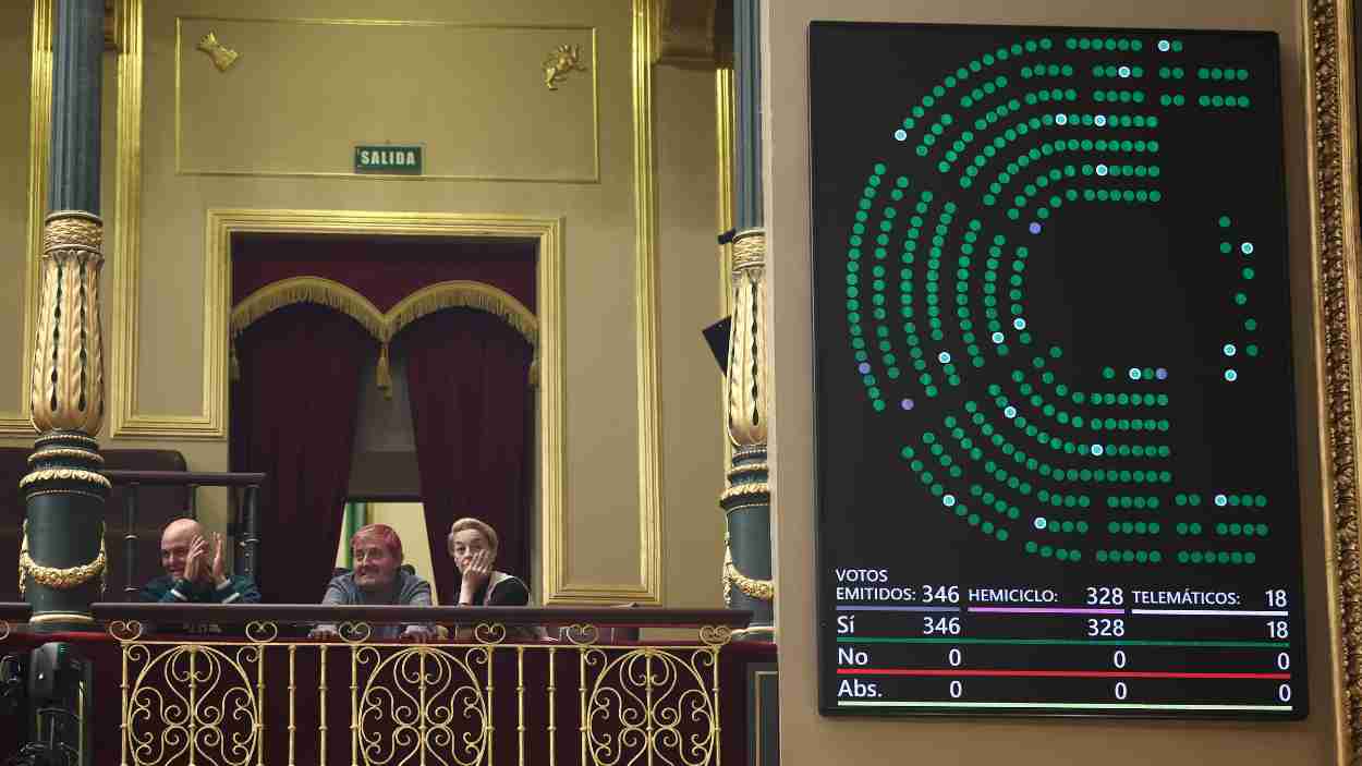 Panel con los resultados de la votación de la Ley ELA durante una sesión de control al Gobierno. EP.