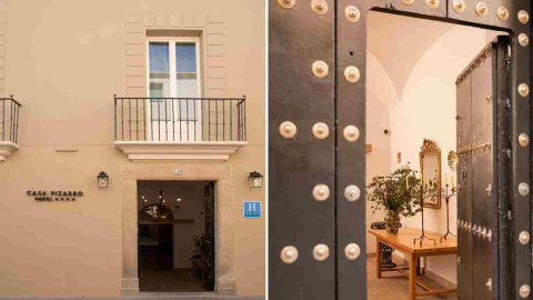 Fachada y puerta de entrada a Casa Pizarro Hotel