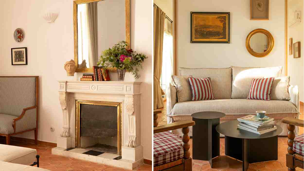 Chimenea y salón de la Junior Suite Casa Pizarro Hotel