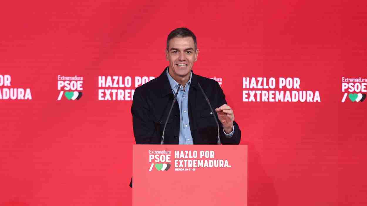 Pedro Sánchez en un acto en Extremadura. EP