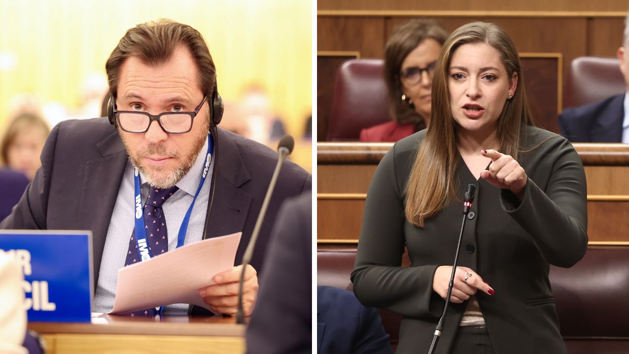 El ministro de Transportes y Movilidad Sostenible, Óscar Puente, y la portavoz del Partido Popular (PP) en el Congreso, Ester Muñoz. Elaboración propia.