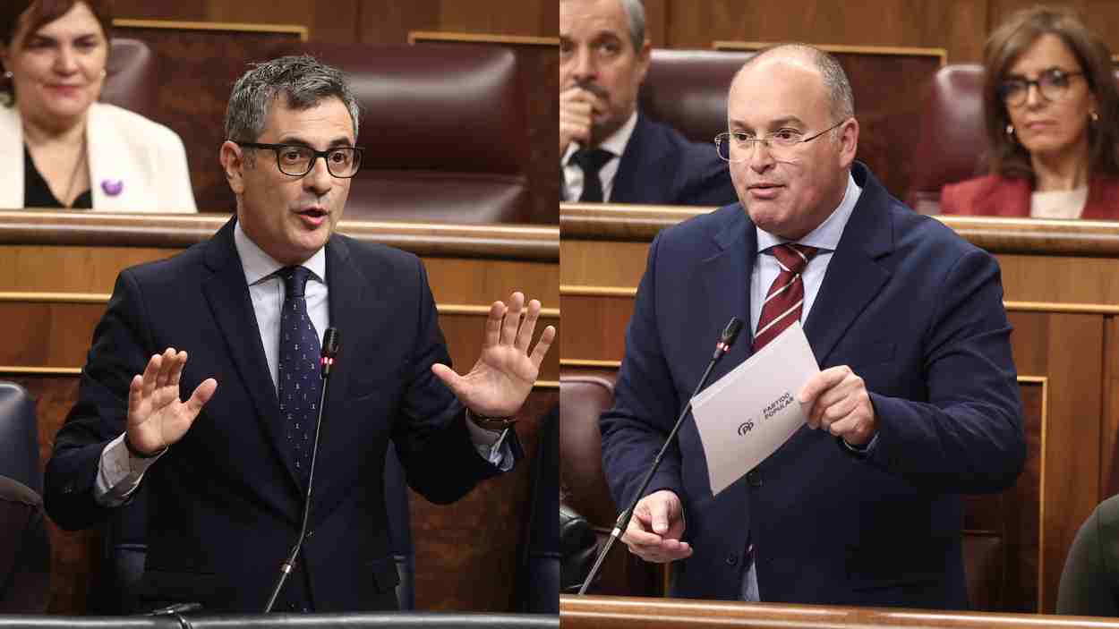 El ministro de Presidencia, Justicia y Relaciones con las Cortes, Félix Bolaños, y el secretario general del PP, Miguel Tellado