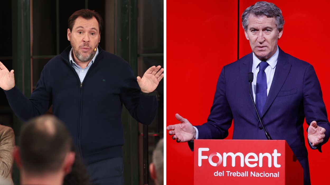 El ministro de Transportes y Movilidad Sostenible, Óscar Puente, y el líder del Partido Popular (PP), Alberto Núñez Feijóo. Elaboración propia.
