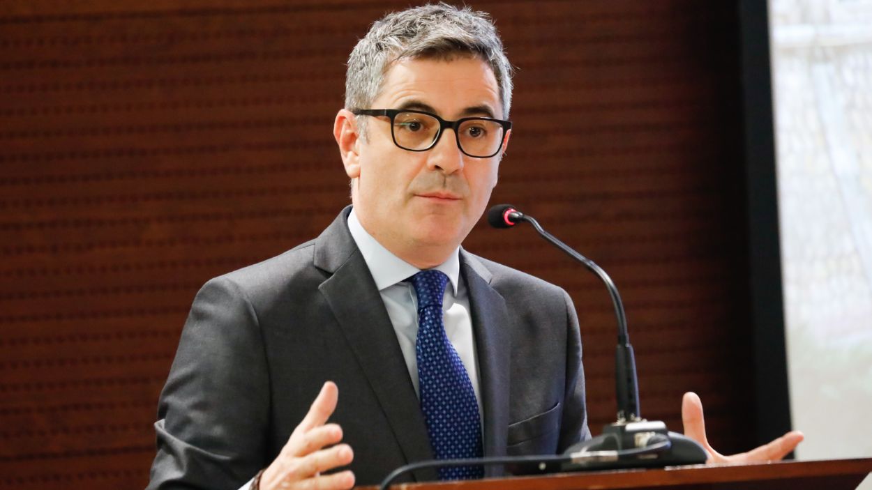 El ministro de la Presidencia, Justicia y Relaciones con las Cortes, Félix Bolaños, clausura el congreso de la APM en Murcia. EP. 